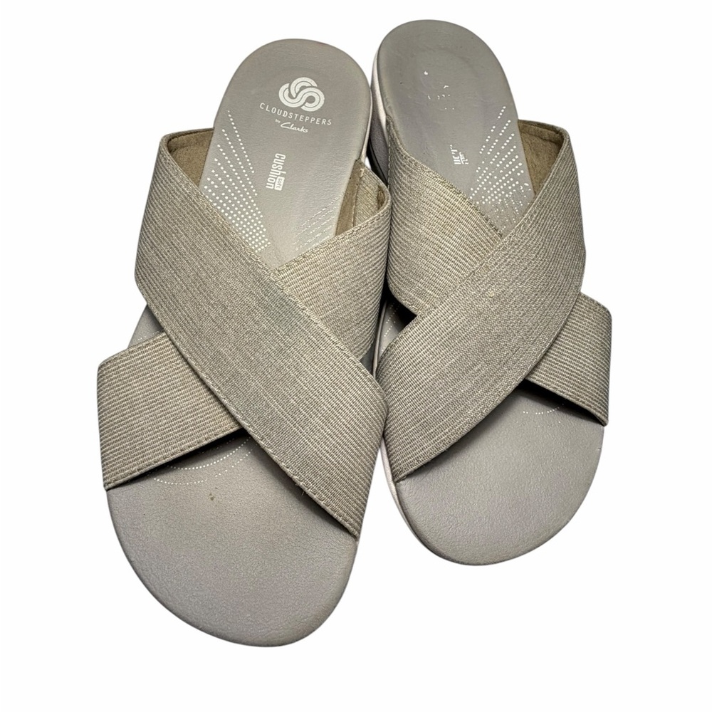 Cloudsteppers by Clarks Women's Gray Crisscross Slide Sandals Sz 7